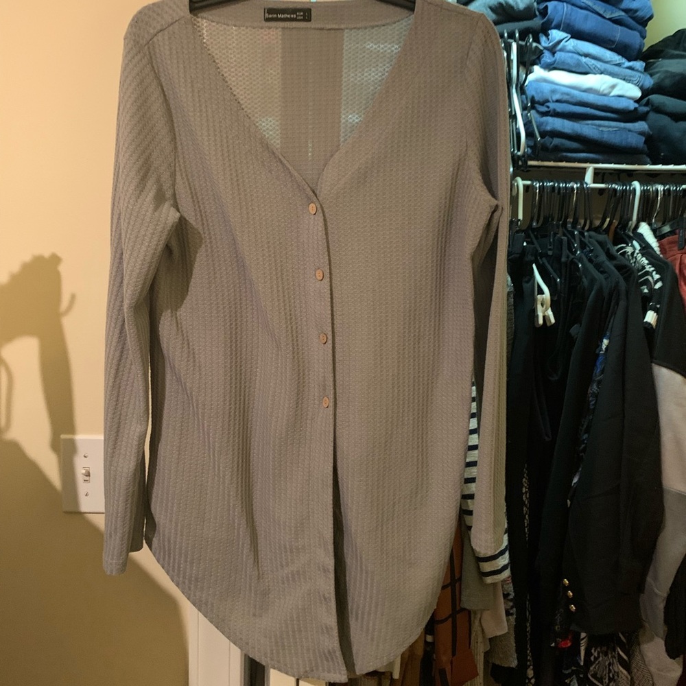 Gray button down sweater/top